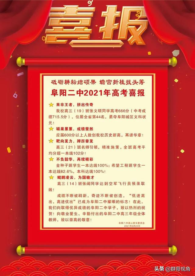 阜陽(yáng)市主要高中2021年高考喜報(bào)阜陽(yáng)一中、三中、城郊、臨泉一中