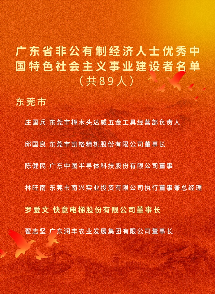 祝賀！快意電梯董事長羅愛文獲廣東省委省政府授予榮譽稱號